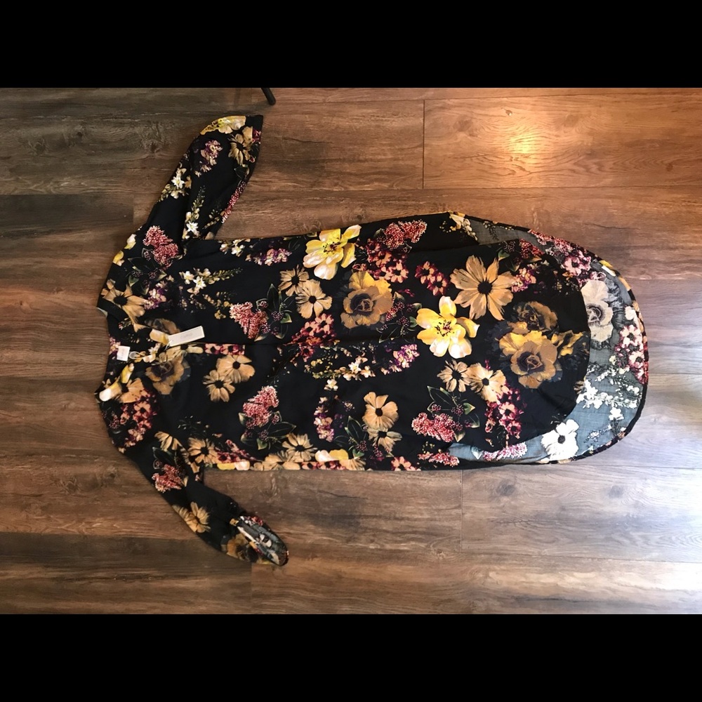 Black Floral 3-quarter High-Low Dress